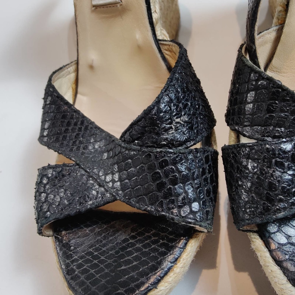 Jimmy Choo Sz 41 Black Python Espadrille Wedge Sandal Ankle Strap 10 - Picture 3 of 11